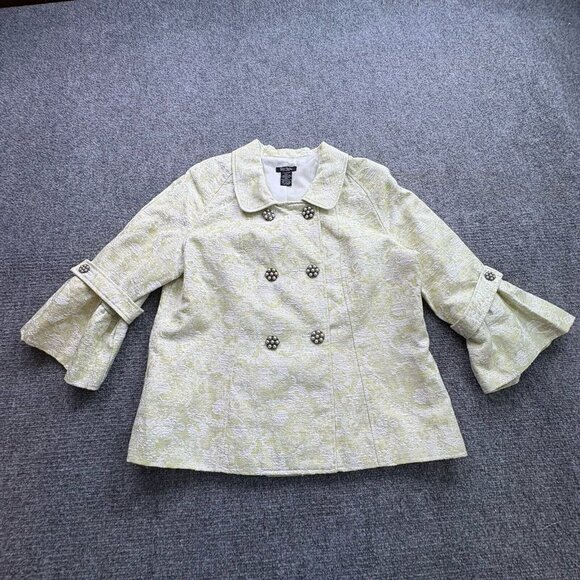 Bob Mackie Studios Jackets & Blazers - VTG Bob Mackie‎ Studio Jacket Womens 12 Green Pearl Rosette Buttons Bell Sleeves